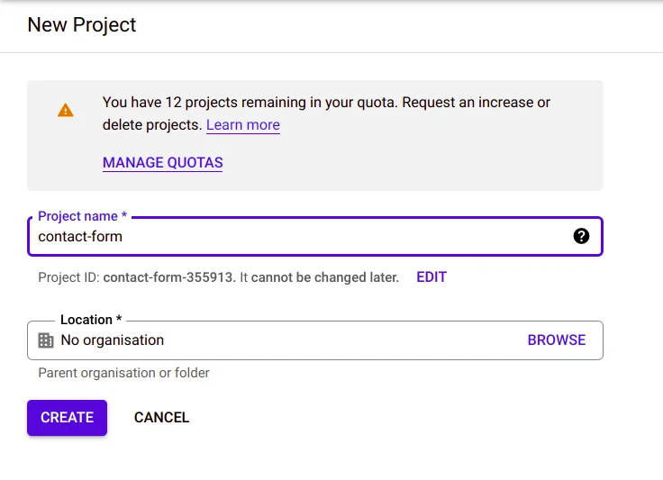 Create Google Console Project