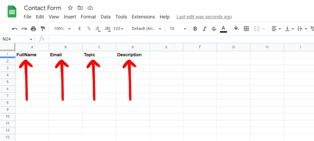 Field names in Google Sheets - Save Form data in Google Sheets