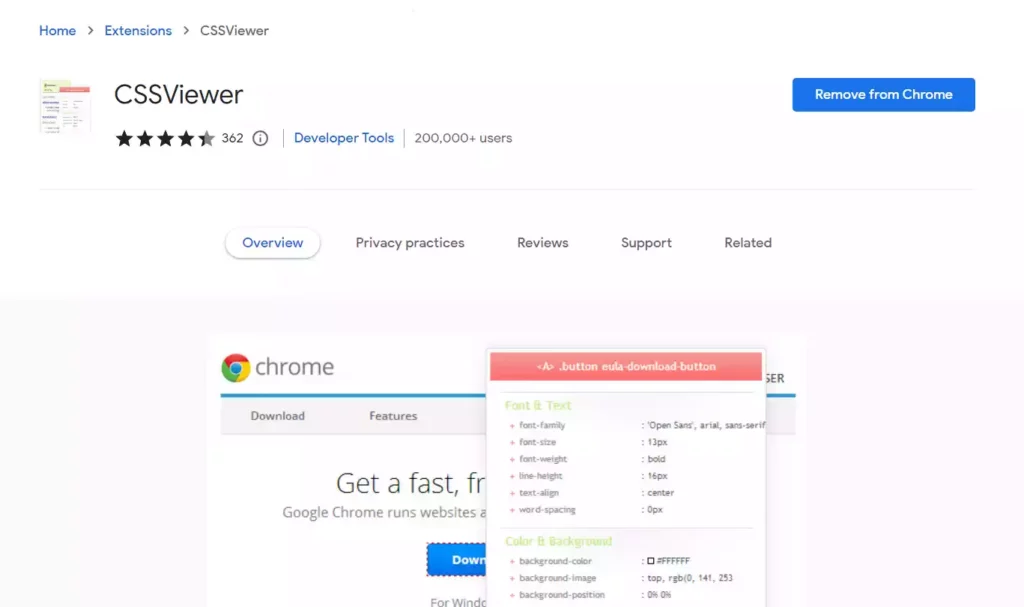 CSSViewer Chrome Extension
